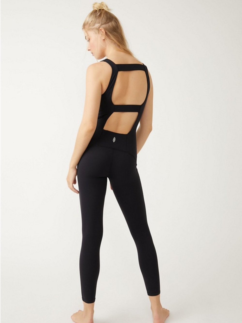 Free People Movement Never Better One Piece Black Open-Back Jumpsuit Legging